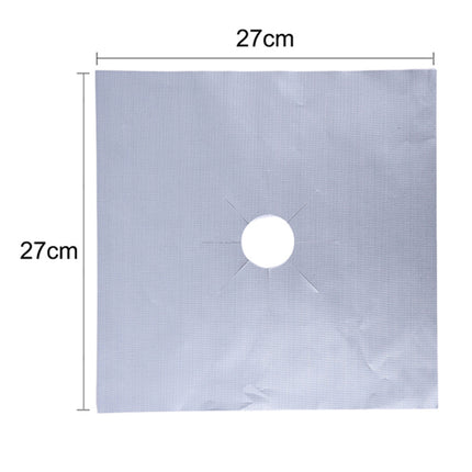 6 Pcs Silver Heat-Resistant Gas Stove Mat – Non-Stick Teflon Coated Fiberglass Protector for Cooktops (270mm × 270mm).