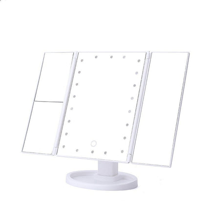 White 360° Rotating LED Tri-Fold Makeup Mirror – 22-Bulb Illuminated Vanity Mirror with 1X/2X/3X Magnification.