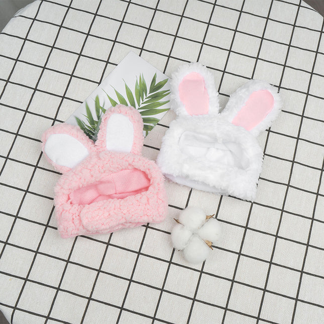 2 Pcs (White and Pink) Adorable Bunny Ears Cat Hat – Soft Plush Pet Costume Headband for Cats.
