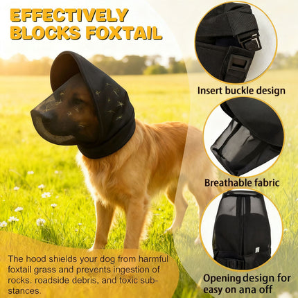 Size S White Mesh Net Hood for Dogs – Protective Face Cover Against Insects, Debris, and Oral Ingestion.