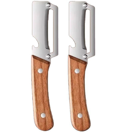 2-PCS Multi-Function Stainless Steel Peeler with Wooden Handle for Fruits, Vegetables, Sugarcane and Bottle Opening.