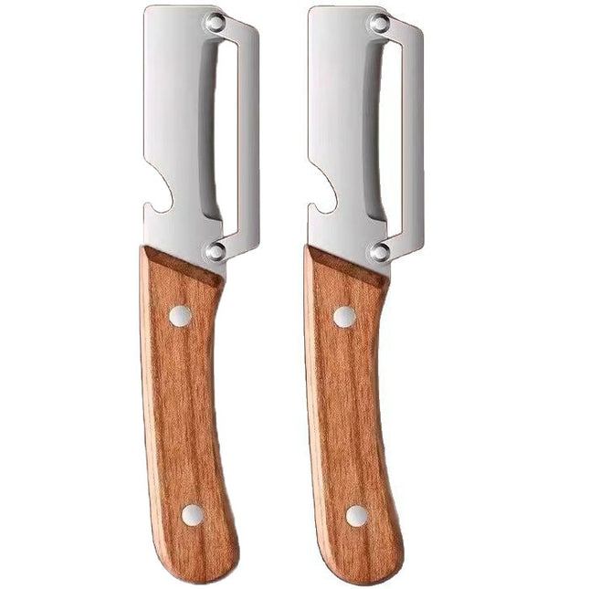 2-PCS Multi-Function Stainless Steel Peeler with Wooden Handle for Fruits, Vegetables, Sugarcane and Bottle Opening.
