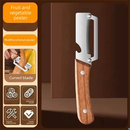 2-PCS Multi-Function Stainless Steel Peeler with Wooden Handle for Fruits, Vegetables, Sugarcane and Bottle Opening.