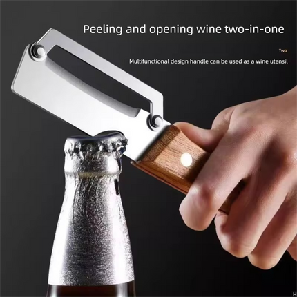 2-PCS Multi-Function Stainless Steel Peeler with Wooden Handle for Fruits, Vegetables, Sugarcane and Bottle Opening.