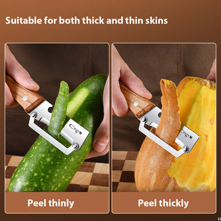 2-PCS Multi-Function Stainless Steel Peeler with Wooden Handle for Fruits, Vegetables, Sugarcane and Bottle Opening.