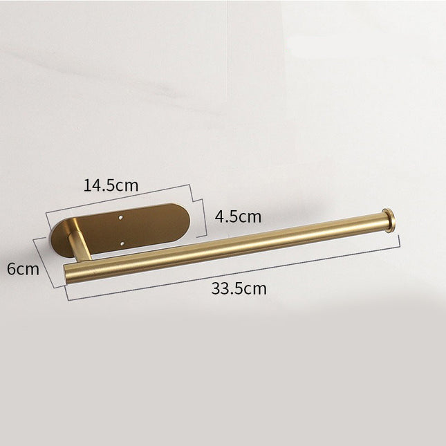 Gold Stainless Steel Kitchen Paper Holder with Adhesive Mounting – Under Cabinet Tissue Roll Rack for Paper Towels, Toilet Paper or Plastic Wrap.