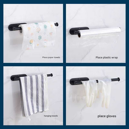 Gold Stainless Steel Kitchen Paper Holder with Adhesive Mounting – Under Cabinet Tissue Roll Rack for Paper Towels, Toilet Paper or Plastic Wrap.