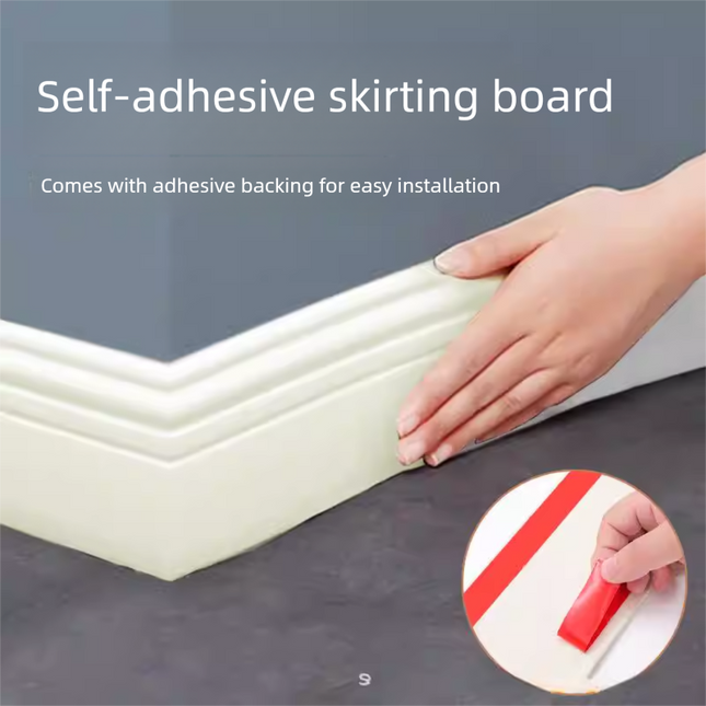 White 3-Meter Self-Adhesive Reinforced Skirting Board – 10 cm Wide Wall Decorative Trim for Home Interior.