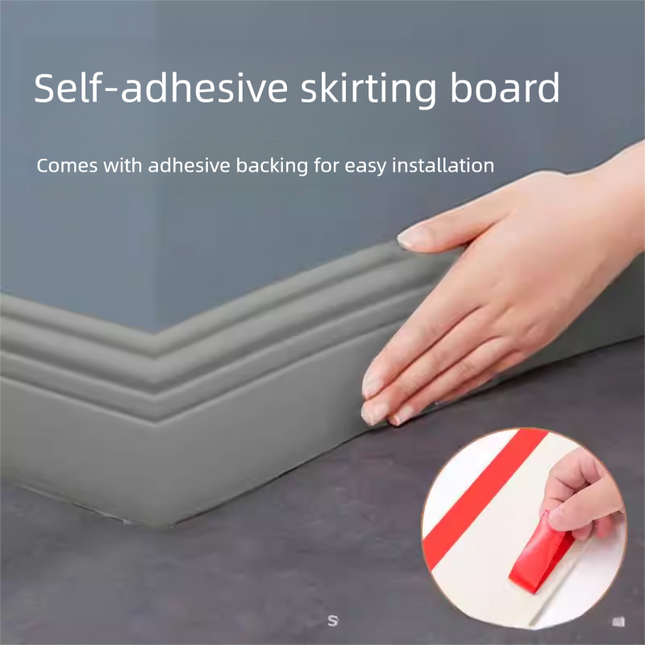 Grey 3-Meter Self-Adhesive Reinforced Skirting Board – 10 cm Wide Wall Decorative Trim for Home Interior.