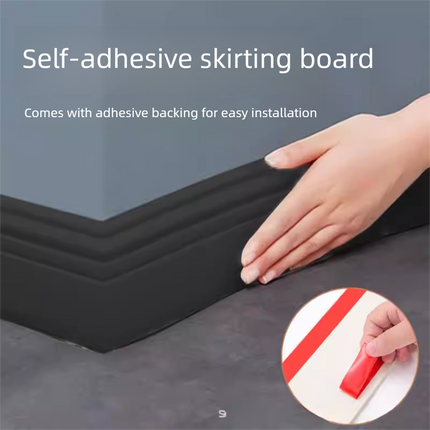 Black 3-Meter Self-Adhesive Reinforced Skirting Board – 10 cm Wide Wall Decorative Trim for Home Interior.