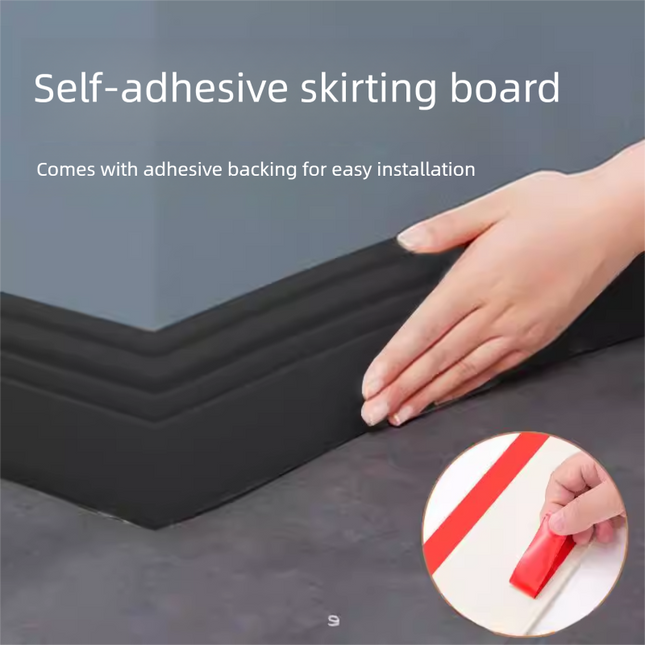 Black 3-Meter Self-Adhesive Reinforced Skirting Board – 10 cm Wide Wall Decorative Trim for Home Interior.