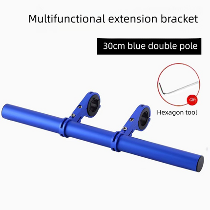 Blue 30cm Aluminum Bicycle Handlebar Extension Bracket – Multi-Functional Mount for Bike Accessories.