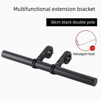 Black 30cm Aluminum Bicycle Handlebar Extension Bracket – Multi-Functional Mount for Bike Accessories.