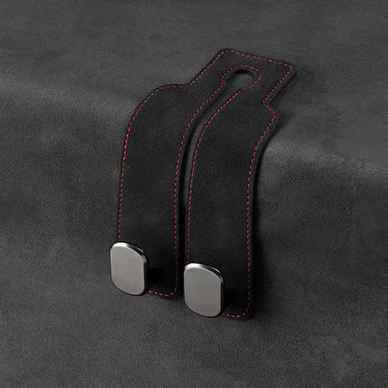 Black 4-Pack Car Seat Back Hooks – Hidden Suede Leather with Metal Hooks for Storage and Phone Stand.