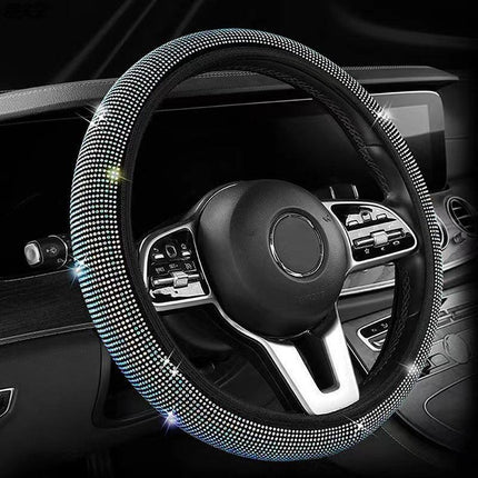 Colorful Crystal Rhinestone Steering Wheel Cover – Elastic Stretch Design with Full Diamond Embellishment.