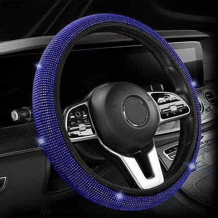 Blue Crystal Rhinestone Steering Wheel Cover – Elastic Stretch Design with Full Diamond Embellishment.
