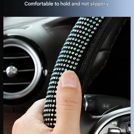White Crystal Rhinestone Steering Wheel Cover – Elastic Stretch Design with Full Diamond Embellishment.