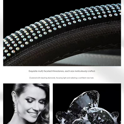 White Crystal Rhinestone Steering Wheel Cover – Elastic Stretch Design with Full Diamond Embellishment.
