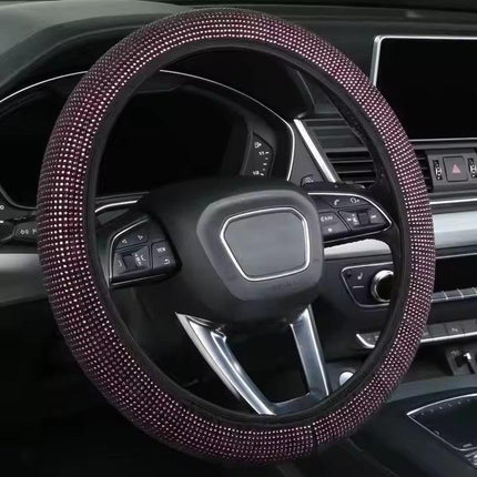 Light purple Crystal Rhinestone Steering Wheel Cover – Elastic Stretch Design with Full Diamond Embellishment.