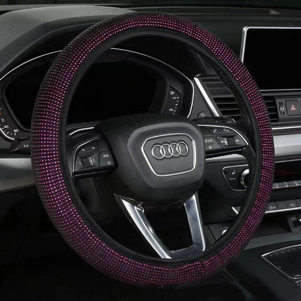 Dark purple Crystal Rhinestone Steering Wheel Cover – Elastic Stretch Design with Full Diamond Embellishment.