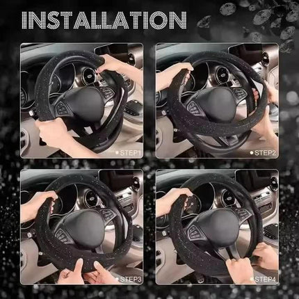 Dark purple Crystal Rhinestone Steering Wheel Cover – Elastic Stretch Design with Full Diamond Embellishment.