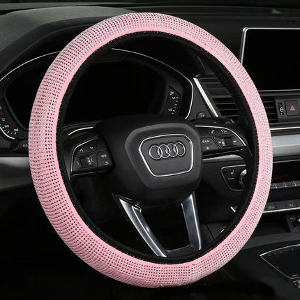 Bright pink Crystal Rhinestone Steering Wheel Cover – Elastic Stretch Design with Full Diamond Embellishment.