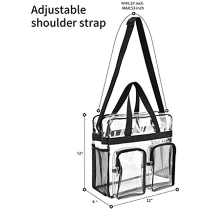 Black Clear Multi-Pocket Tote Bag – Waterproof & Organized Carryall with Front Zipper Pockets and Adjustable Strap.