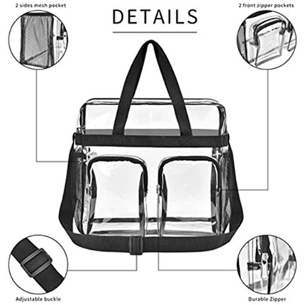 Grey Clear Multi-Pocket Tote Bag – Waterproof & Organized Carryall with Front Zipper Pockets and Adjustable Strap.