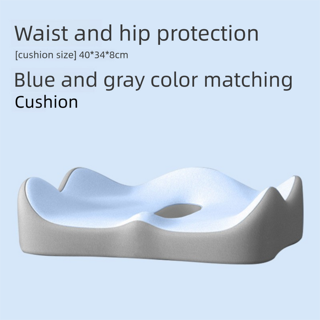 Blue Ergonomic Memory Foam Seat Cushion – Coccyx Relief for Office, Car and Long Sitting.