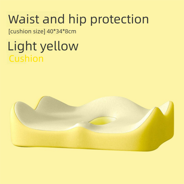 Yellow Ergonomic Memory Foam Seat Cushion – Coccyx Relief for Office, Car and Long Sitting.