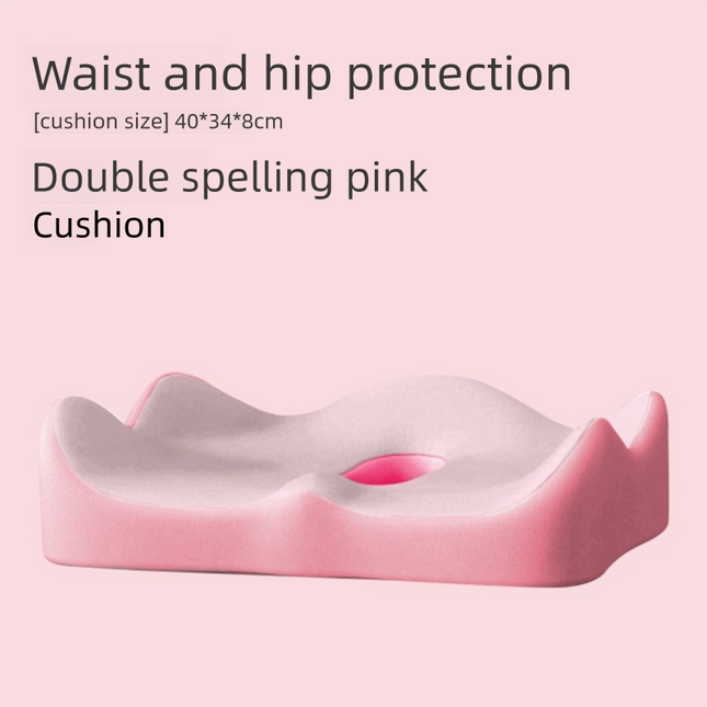 Double-tone pink Ergonomic Memory Foam Seat Cushion – Coccyx Relief for Office, Car and Long Sitting.