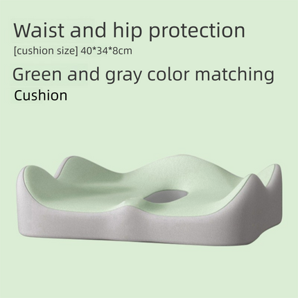Green and grey two-tone Ergonomic Memory Foam Seat Cushion – Coccyx Relief for Office, Car and Long Sitting.