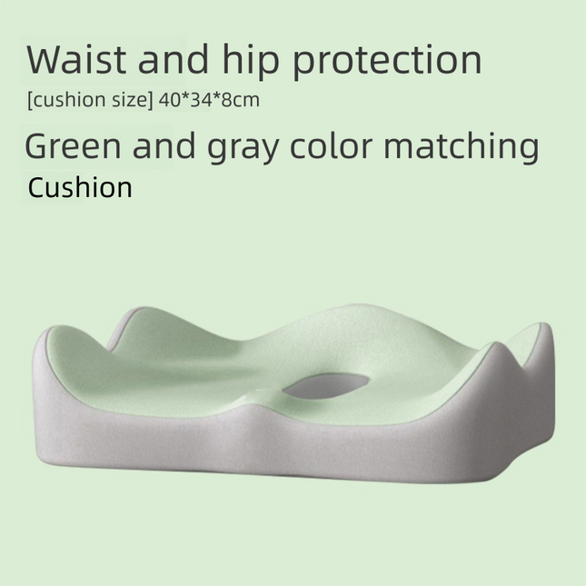 Green and grey two-tone Ergonomic Memory Foam Seat Cushion – Coccyx Relief for Office, Car and Long Sitting.