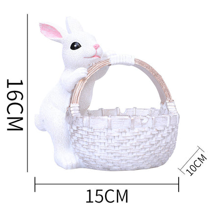 White Easter Rabbit Resin Decor with Basket – Festive Home Ornament for Spring and Holiday Display.