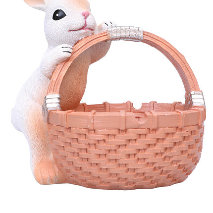 Orange Easter Rabbit Resin Decor with Basket – Festive Home Ornament for Spring and Holiday Display.