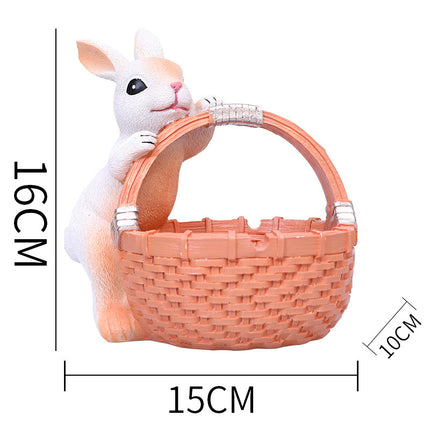 Orange Easter Rabbit Resin Decor with Basket – Festive Home Ornament for Spring and Holiday Display.