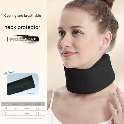 Black Neck Support Brace for Posture Correction – Cervical Collar with Cooling Fabric and Adjustable Fit for Office, Driving and Daily Use.