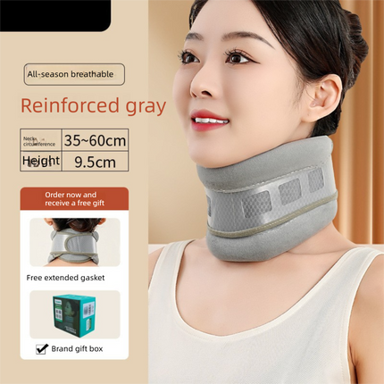 Grey Reinforced Neck Support Brace – Adjustable Cervical Collar with PP Support Strips for Posture Correction and Daily Use.