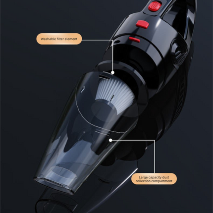 Black Portable Cordless Vacuum Cleaner – High-Power Lithium Battery with Strong Suction for Car and Home Use.