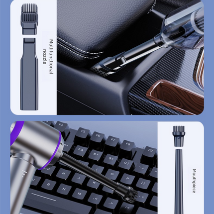 Silvery-purple Wireless Handheld Vacuum Cleaner with Blow, Suck, Inflate, and Pump Functions – Brushless Motor, Type-C Charging, 6000mAh Battery.