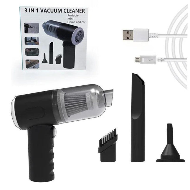 Black High-Power Cordless Handheld Vacuum Cleaner – Compact, Rechargeable, and Portable for Home, Car, and Desk Use.