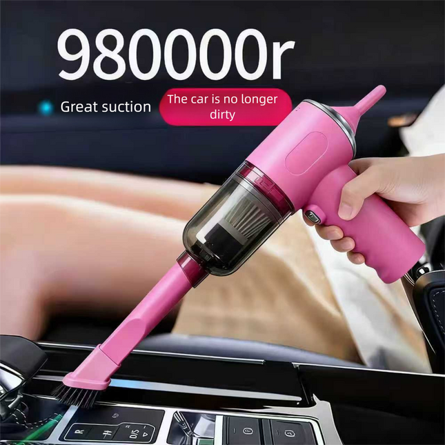 Pink High-Power Cordless Handheld Vacuum Cleaner – Compact, Rechargeable, and Portable for Home, Car, and Desk Use.