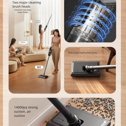 White spray-painted model Wireless Stick Vacuum Cleaner with 14000Pa Suction, HEPA Filter & 350ml Water Tank for Wet Dry Cleaning, Ideal for Home Use.