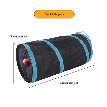 Black Little Pass Cat Tunnel Play Set with Collapsible Design, Interactive Ball & Durable Fabric – Ideal for Indoor Cats to Exercise and Explore.