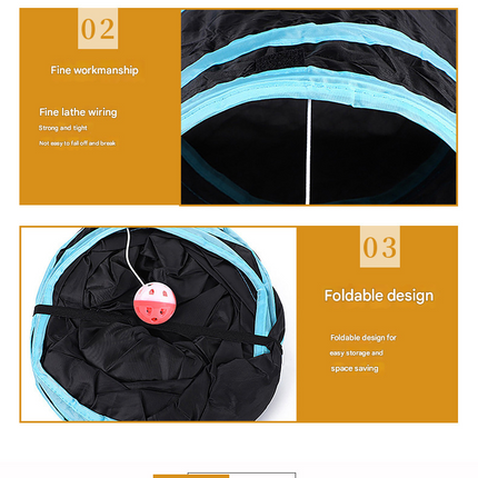 Black Little Pass Cat Tunnel Play Set with Collapsible Design, Interactive Ball & Durable Fabric – Ideal for Indoor Cats to Exercise and Explore.