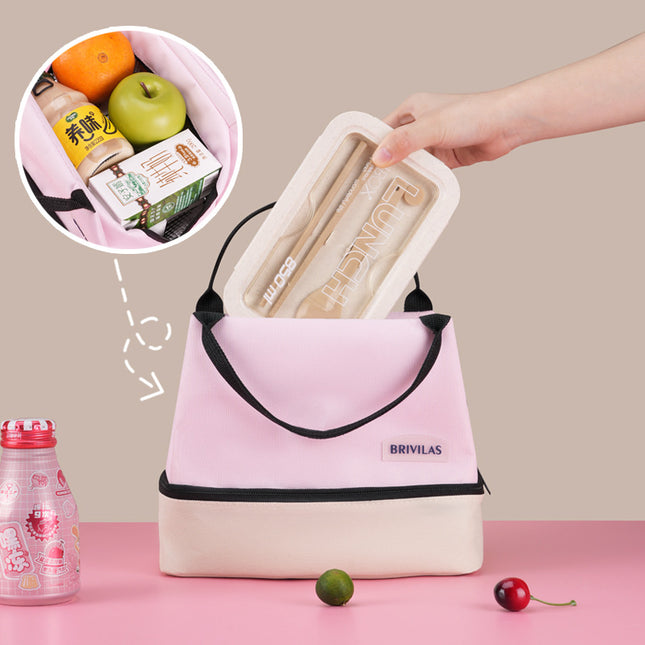 Pink Double-Layer Insulated Lunch Bag with Aluminum Foil Lining, Thermal Food Carrier for Hot & Cold Meals – Large Capacity, Reusable & Easy to Clean.