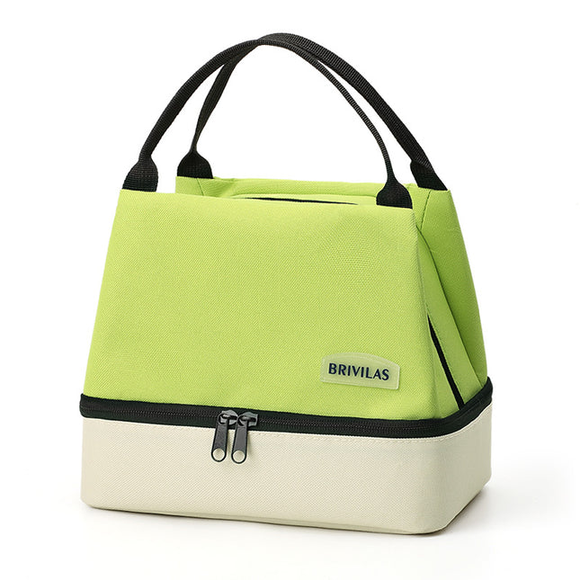 Green Double-Layer Insulated Lunch Bag with Aluminum Foil Lining, Thermal Food Carrier for Hot & Cold Meals – Large Capacity, Reusable & Easy to Clean.
