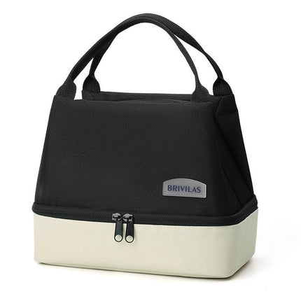 Black Double-Layer Insulated Lunch Bag with Aluminum Foil Lining, Thermal Food Carrier for Hot & Cold Meals – Large Capacity, Reusable & Easy to Clean.