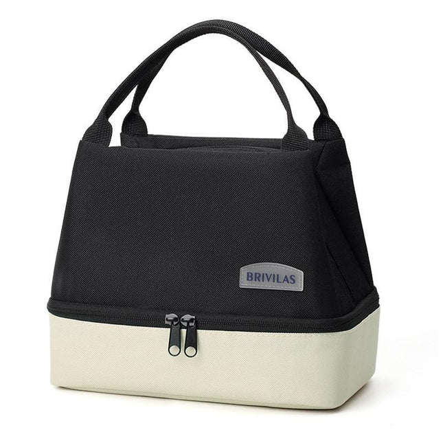 Black Double-Layer Insulated Lunch Bag with Aluminum Foil Lining, Thermal Food Carrier for Hot & Cold Meals – Large Capacity, Reusable & Easy to Clean.