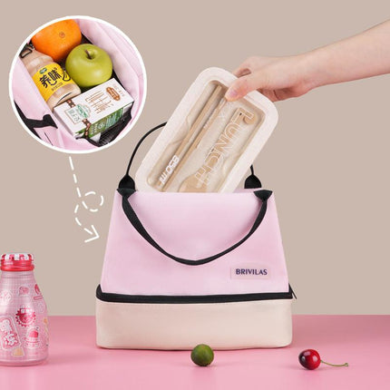 Black Double-Layer Insulated Lunch Bag with Aluminum Foil Lining, Thermal Food Carrier for Hot & Cold Meals – Large Capacity, Reusable & Easy to Clean.